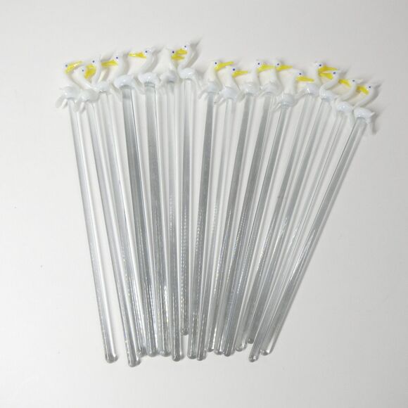 Cocktail Stirrers White Birds Hand Blown Glass Set of 16 Vintage Swizzle Sticks - Picture 3 of 11